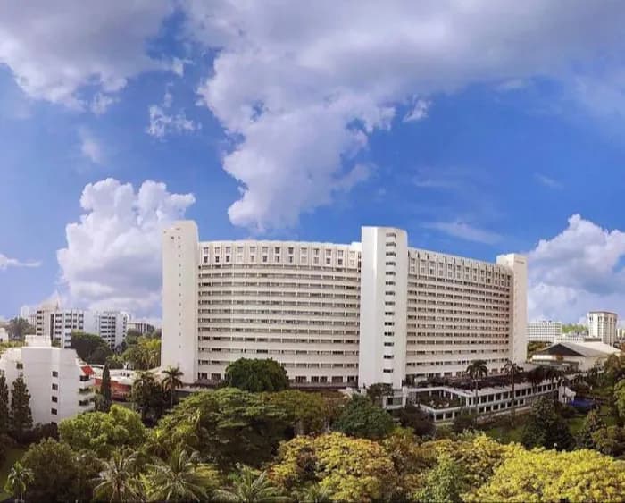 Hotel block within landscaped grounds, Jakarta