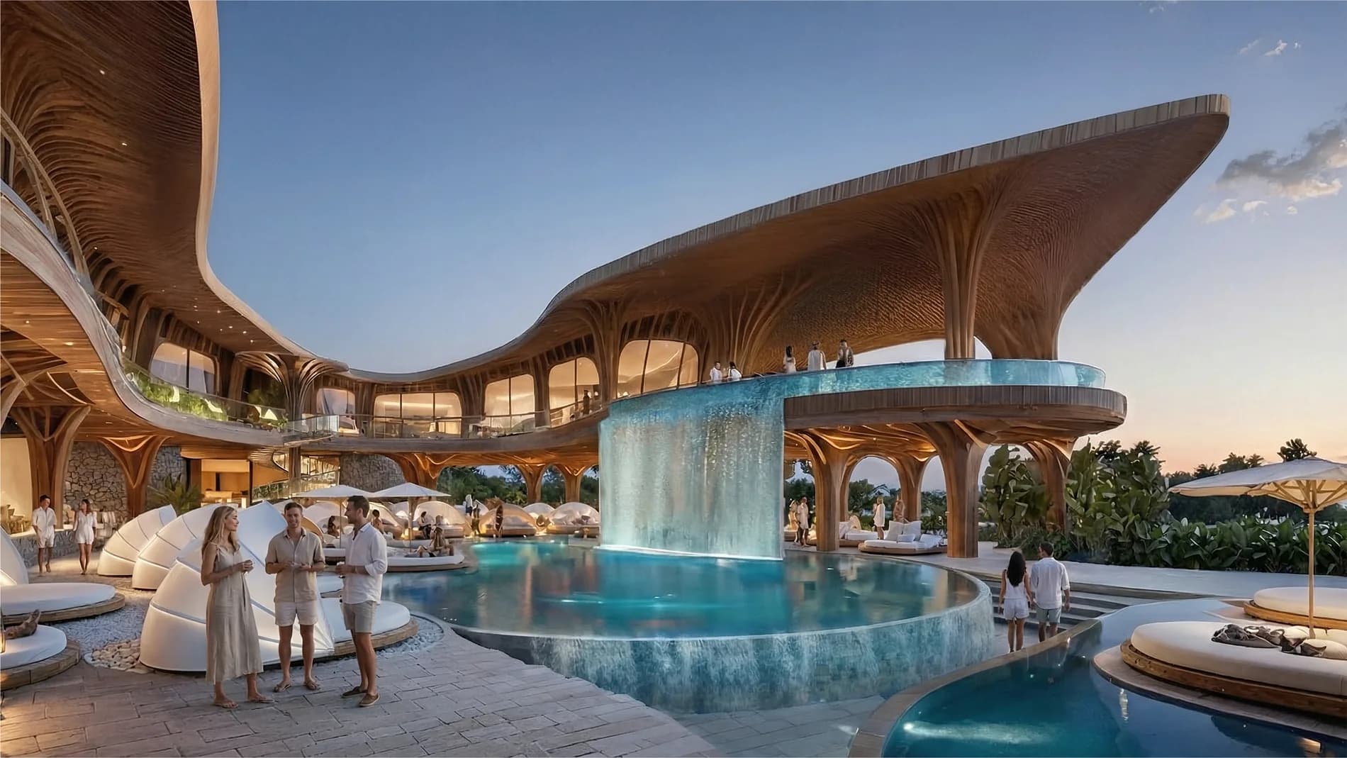 ELLE Resort & Beach Club, Seminyak — the lagoon and waterfall pool zone