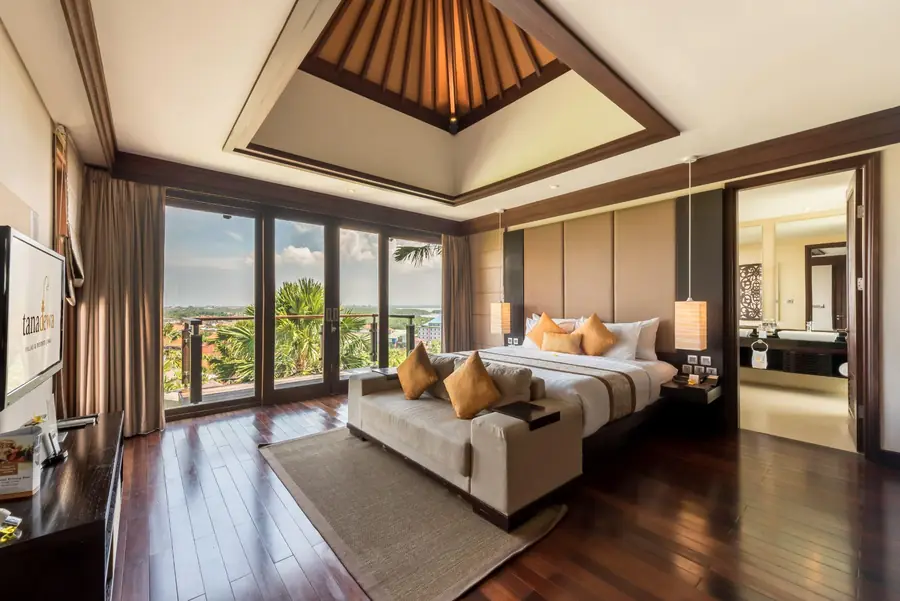 Hotel suite interior with balcony